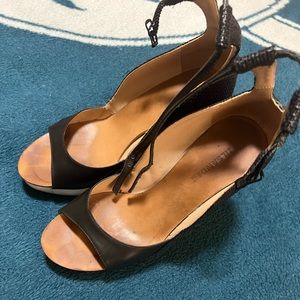 Jil Sander Wedge Sandals Ankle Tie Peep toe size 36 US 5.5 Black and white